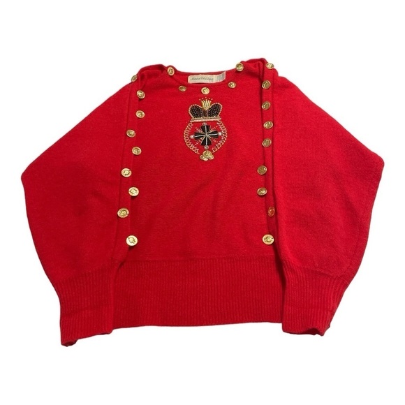 VTG Marisa Christina Red Lambswool/Angora Beaded Sequins Women Sweater Size S - Picture 3 of 14